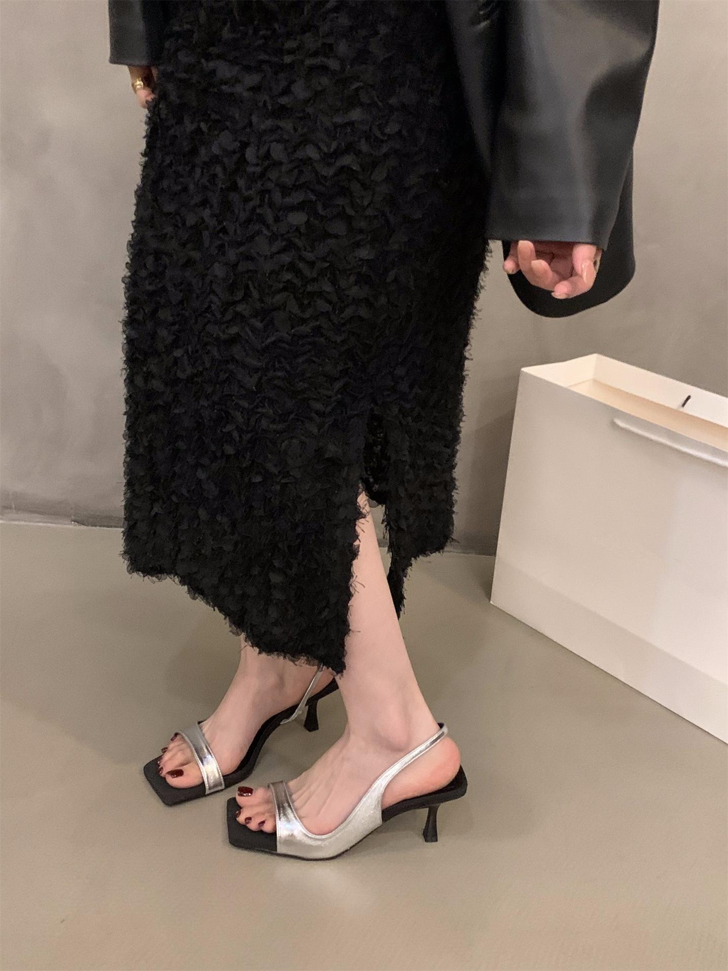 

Нішеві босоніжки на високих підборах з відкритим носком, взуття феї, 2025, нові, літні, з темпераментом, взуття для носіння зі спідницею 39 срібний