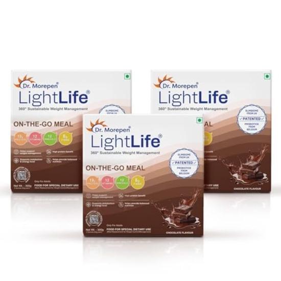 Dr. Morepen LightLife On-the-Go Meal by Dr.Morepen| Ideal for Men & Women | 19g Protein | 8g Fiber | 24 Essential Vitamins & Minerals | 15 Sachets