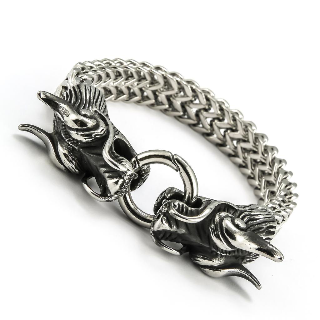 Trend Jewelry Domineering Double Dragon Head Buckle Men's Bracelet Stainless Steel Casting Multi-layer Bracelet