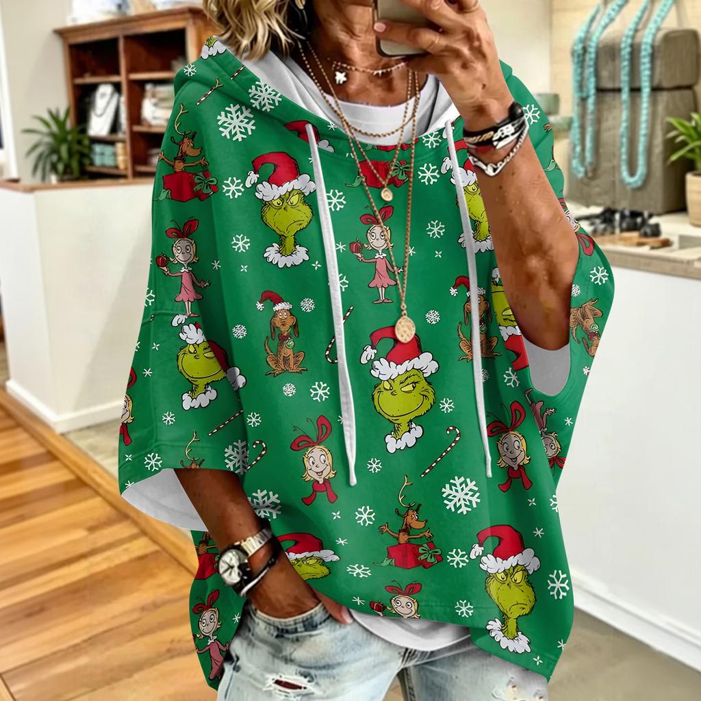 Women's Christmas Graphic Print Hooded Loose Fit Sweatshirt