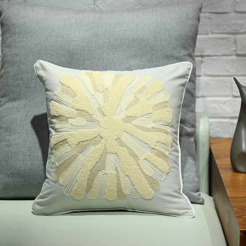 Embroidered Velvet Cushion Cover Nordic Yellow Cotton Soft Pillowcase American Style Room Sofa Pillowcase