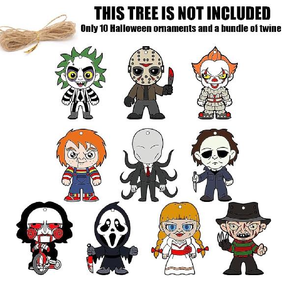 10pcs Horror Ornaments Horror Movie Gifts Horrors Decorations Wooden Hanging Ghostface Decor Spooky Ornament Creepy Ornaments Mini Tree Ornament