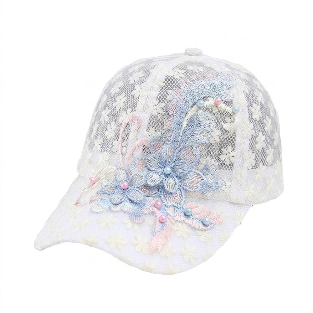 White Pink Hollow Out Baseball Cap Duck Tongue Embroidery Baseball Cap Lace Baseball Cap Summer