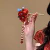 Pearl Red Flower Hair Clip New Chinese Style Hanfu Hairpin Wooden Hair Stick  Hair Sticks for Buns