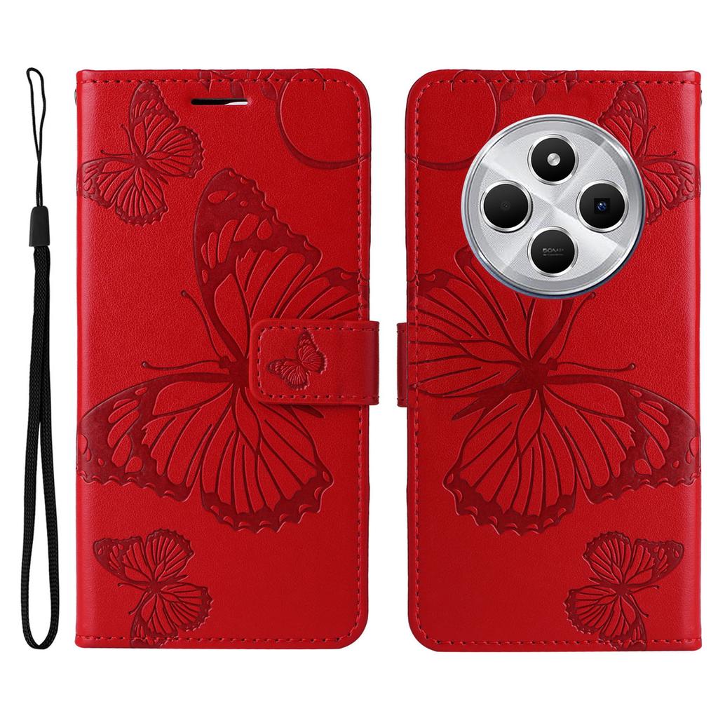 Für Xiaomi Poco C75 4G/Redmi 14R 5G/14C 4G Brieftaschenhülle Leder Handyhülle mit Blumen-Schmetterlings-Prägung Ständer
