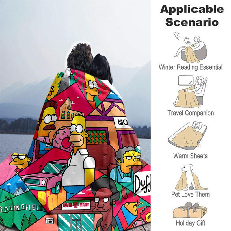 1Pc Simpsons Springfield Scene Blanket Soft And Comfortable Casual Warm Camping Travel Christmas Halloween Gift M921726