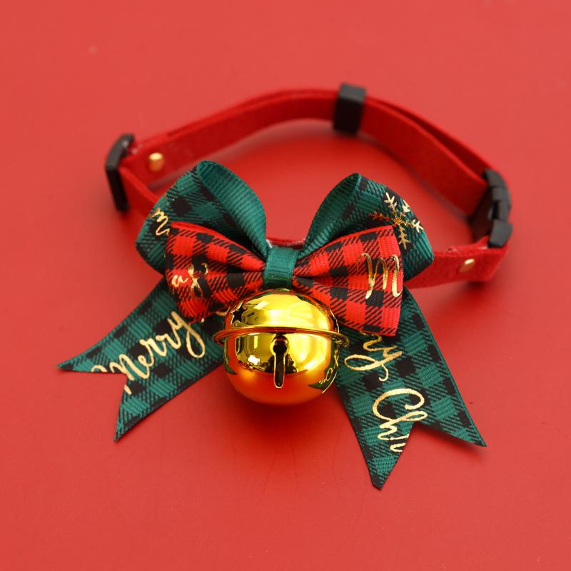 Christmas Pet Collar with Bell Bow Red Green Themed Adjustable Dog Cat Necklace Holiday Party Photo Prop Pet Fashion