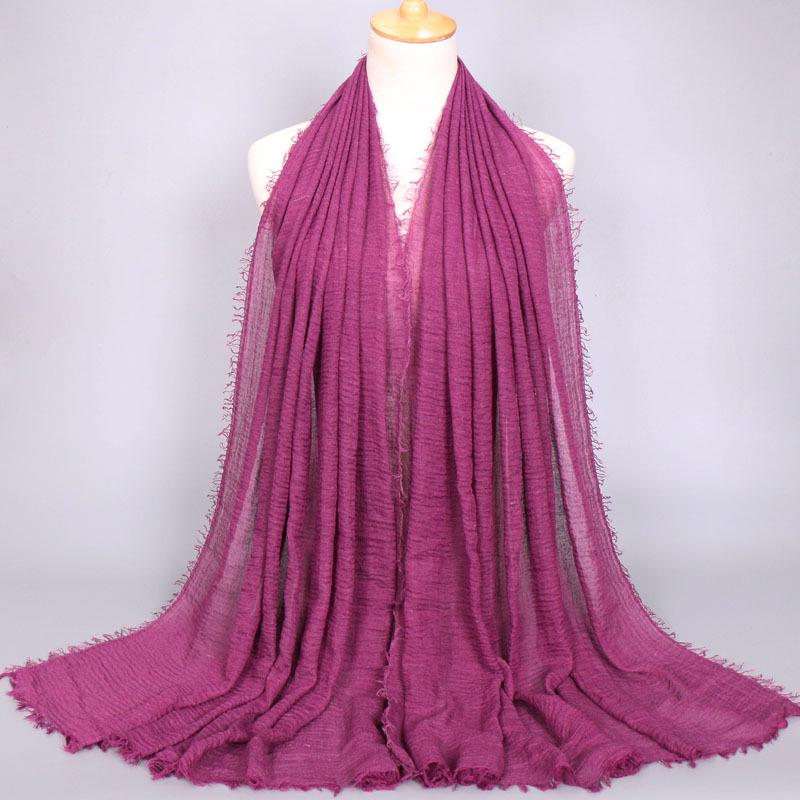 New Style Wrinkled Cotton Scarf with Fur Edge and Rayon, Large Solid Color Women's Headscarf BS414