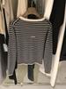 Korean High-End Black & White Striped Knit Cardigan for Women, Spring/Autumn, Inner Base Layer, Regular Shoulder, Cinched Waist, Short Top