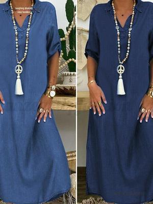 Dámske džínsové šaty nadmernej veľkosti - Jednofarebné, Ideálne pre Európu a Ameriku, Kolekcia 2026