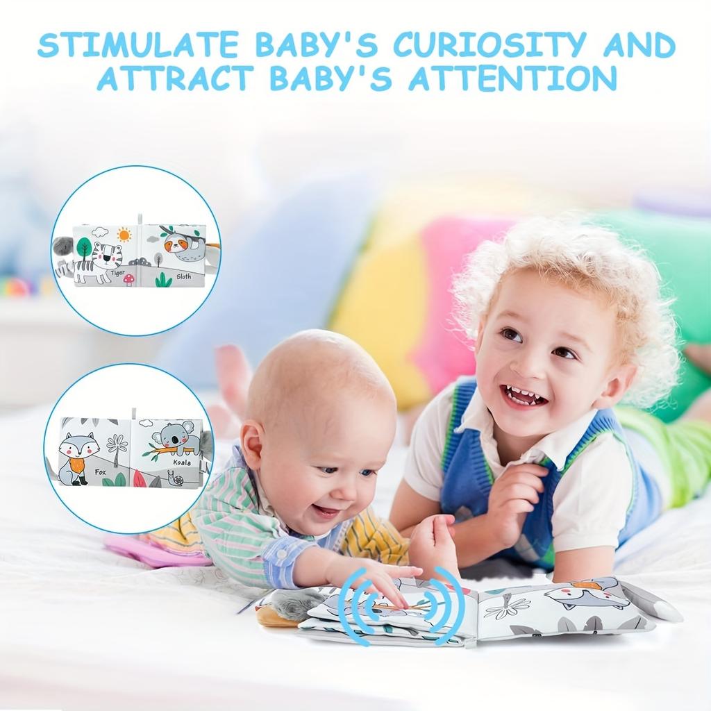 Cute Baby Cloth Book - Soft 3D Animal Tail With Sound Sensory Fun Educational Interactive Toy - Perfect Gift For Infant Todder