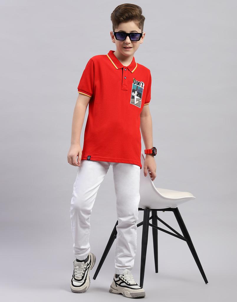 Monte Carlo Boys Printed Collar Neck Pure Cotton T-Shirt