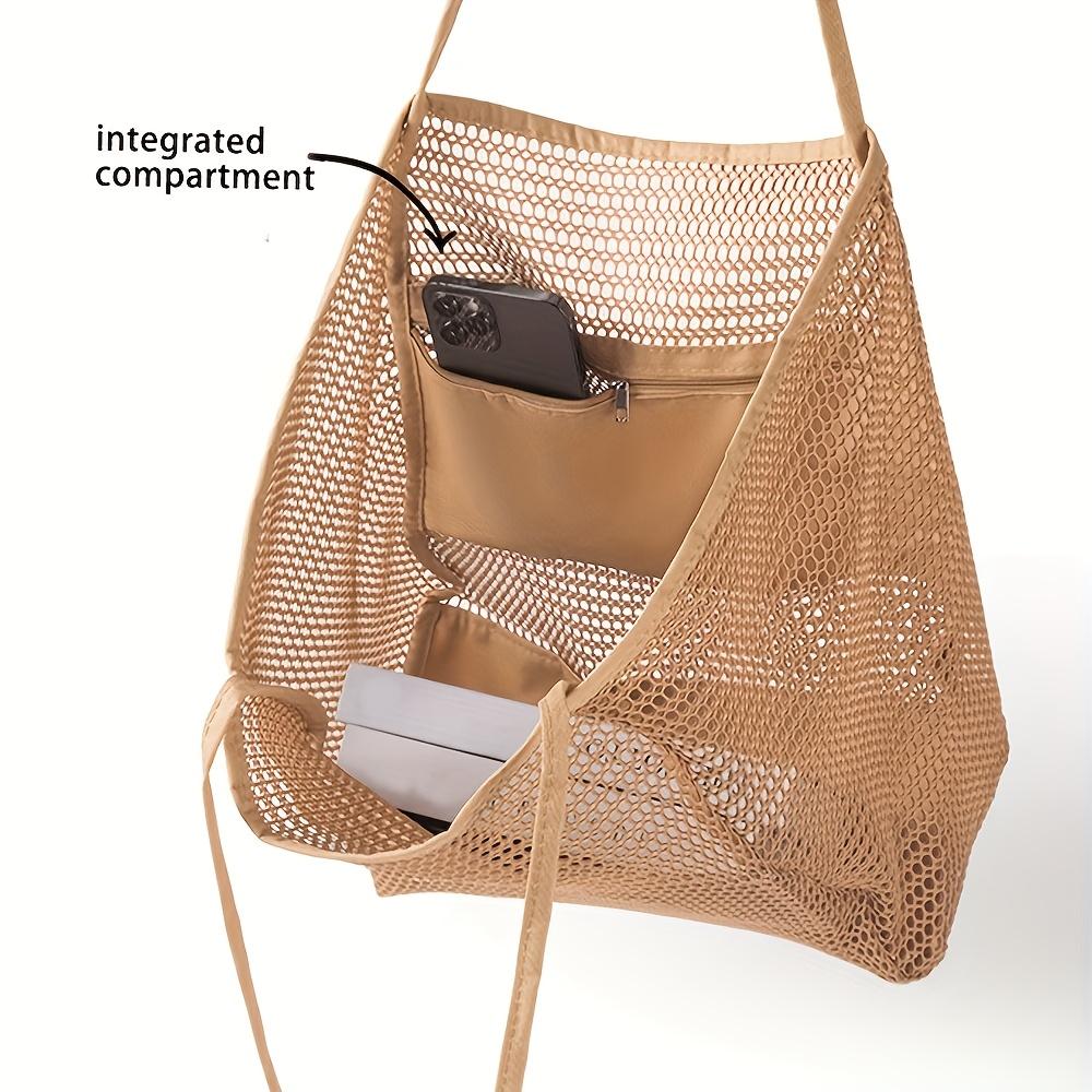 Women's Large Capacity Beach Tote Bag - Durable Polyester Woven Shoulder Bag with Open Top for Travel, Shopping