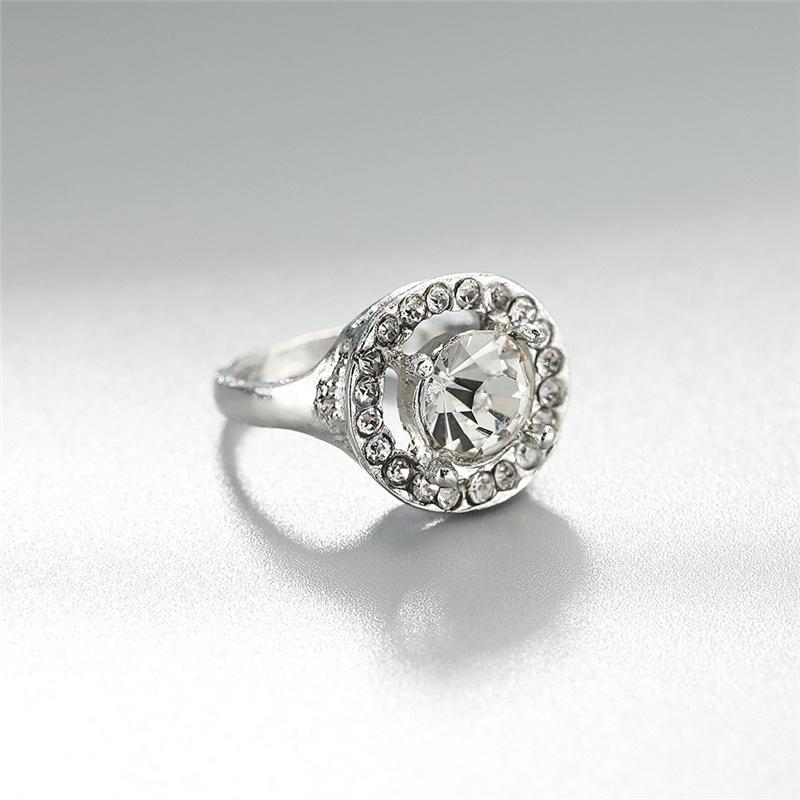 Colier de cristal cu pandantiv de formă rotundă + cercei + set de inele Bijuterii cu lanț de mireasă Accesorii pentru femei Cadou