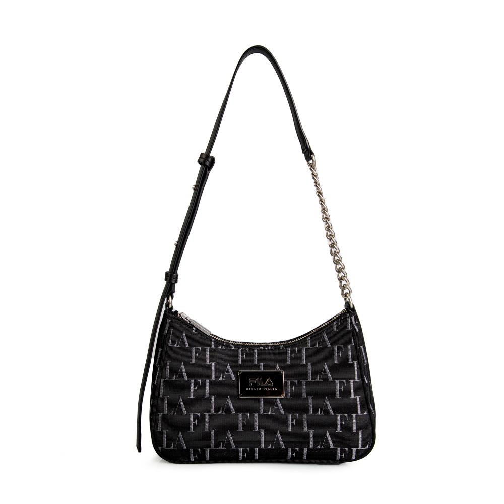Fila Hobo Zipper Hidden Pattern Casual Simple Commuter Fashion Print Underarm Crossbody New Moon Bag Women Shoulder Bag Black F13W341163FBK