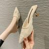 Korean Version of Casual Embroidery Half-drag High Heels Women's Spring and Summer New Pointed Thin Heels Empty Sandals