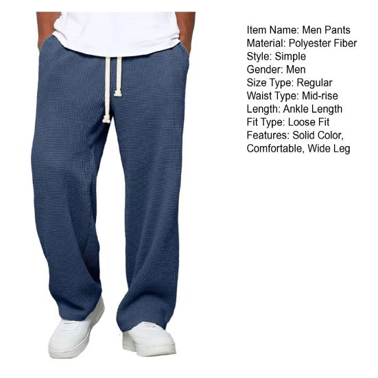 Calças Largas Casuais Masculinas Cor Sólida Calças de Perna Larga Ajuste Solto Cintura com Cordão Calças de Moletom Retas para Esportes Rua