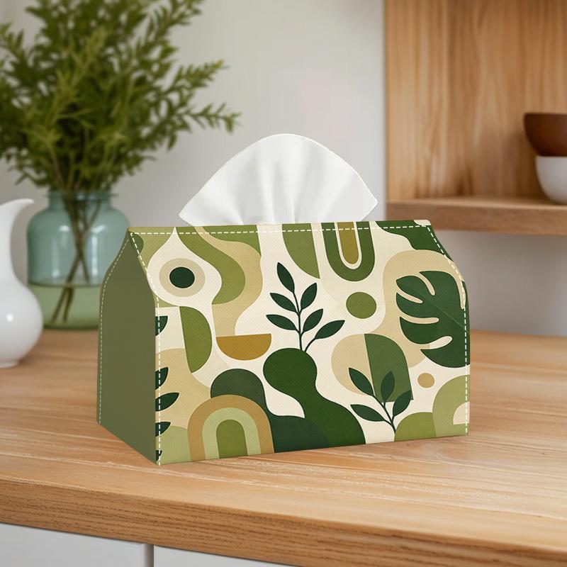 1pc Oversized Modern Minimalist Tissue Box Holder - Green Plant Geometric Suitable for Home & Office Decor, Natural Polyester Storage Box, Dining Room