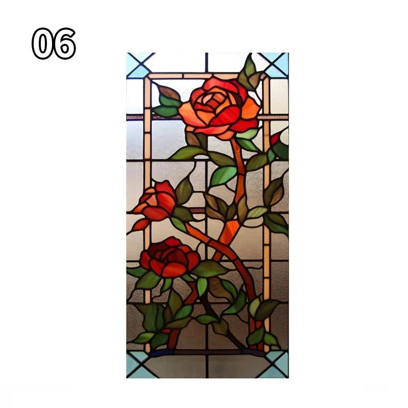 Art Rose Lotus Glass Film Church Stained Window Films Static Vintage Cling Waterproof Sun-proof Frosted Privacy Glass Stickers