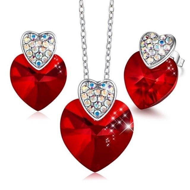 

Modish Fashionable Color Love Heart Crystals Necklaces Earrings Set Birthday /Anniversary Present Gifts Mom /Wife /Sister /Friend Jewelry красный