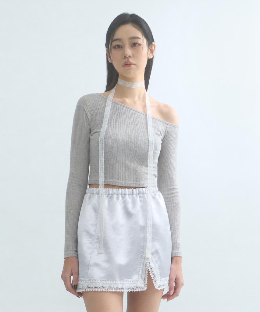 Mualeumoa One-Shoulder Logo T-Shirt-Khaki Gray