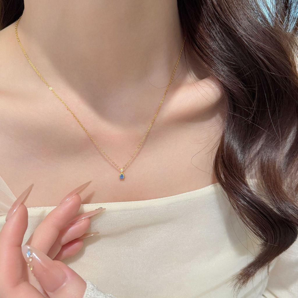 18K Gold-Plated Sterling Silver Necklace with Light Blue Zircon – Elegant Women's Clavicle Chain