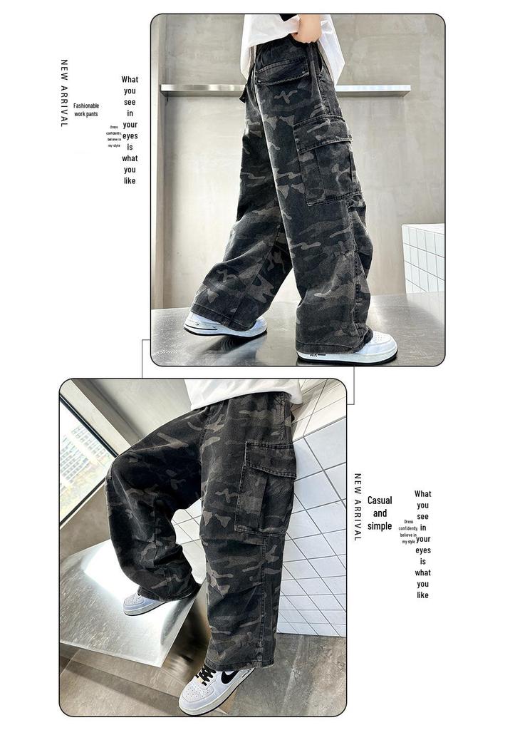Boys' Cool Camo Pants - 2026 New Style, Straight Loose Fit, Versatile Autumn Wear