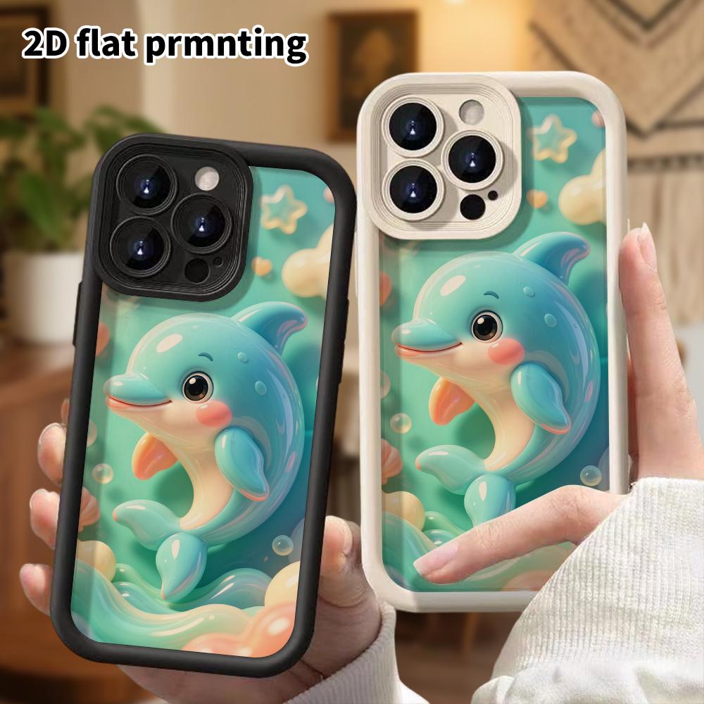 Phone Case: 2D Flat Design Suitable for iPhone 18 17 16 15 14 13 Pro Protective Case, Blue Little Dolphin, Perfect Christmas and Halloween Holiday Gif