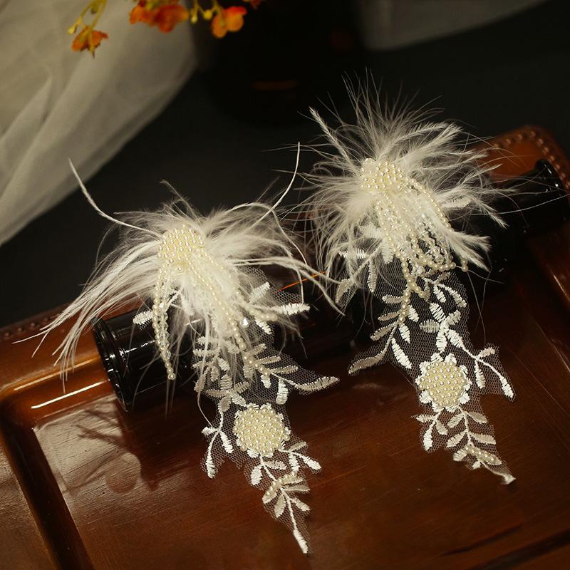 

Элегантные белые серьги-кисточки из кружева с перьями - Свадебные аксессуары для феи-принцессы
