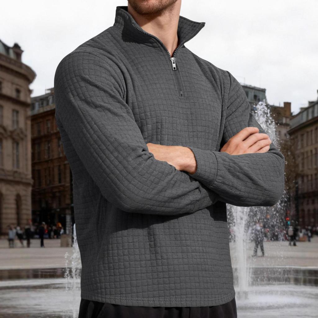 Autumn/Winter Business Casual Men's Loose-Fit Jacquard Half-Zip Sweatshirt with Small Check Collar