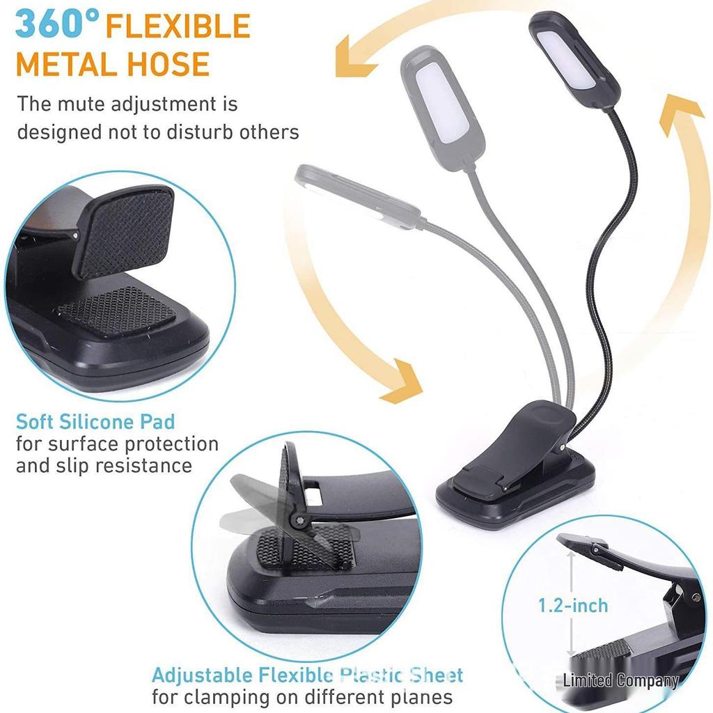 USB Rechargeable LED Clip-On Reading Lamp for Eye Protection