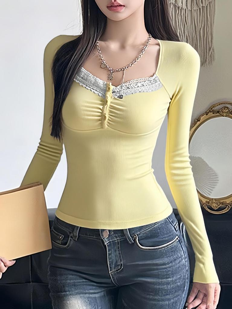 Y2K Cream Yellow Sweet Academic Style Top - Cross-border Sunshine Girl's Christmas Autumn Fashion for Women