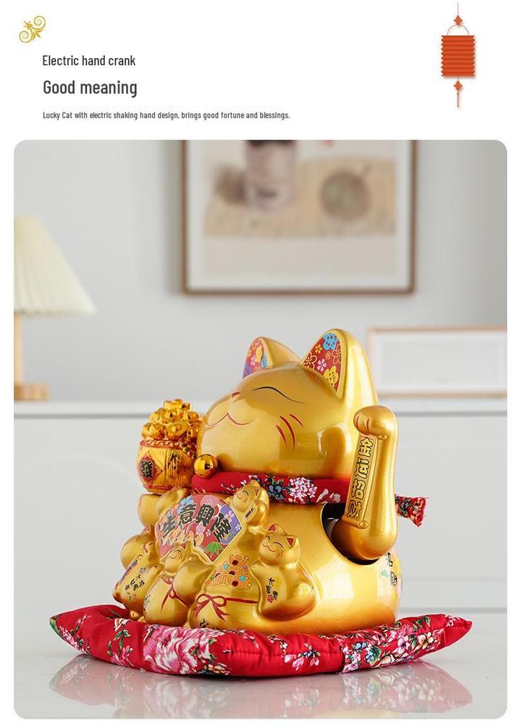 Ceramic Waving Fortune Cat Figurine for Home and Shop Decor