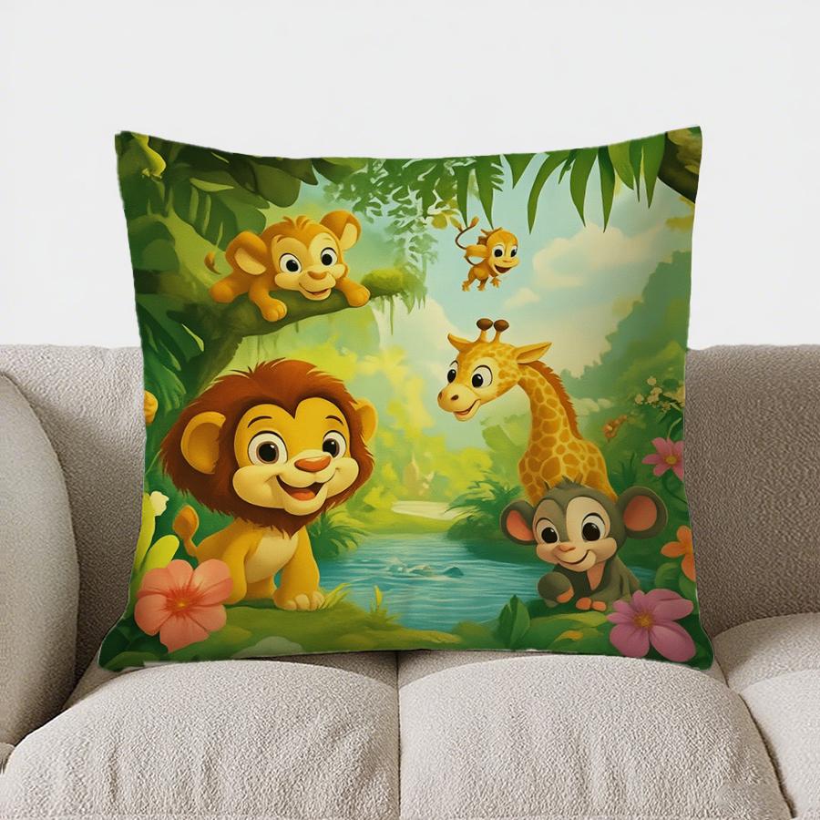 Home Decor Jungle Animals Cartoon Pillow For Cozy Decor Pattern Cushion Cover Suitable For Sofa Bedroom Car Pillow Cover