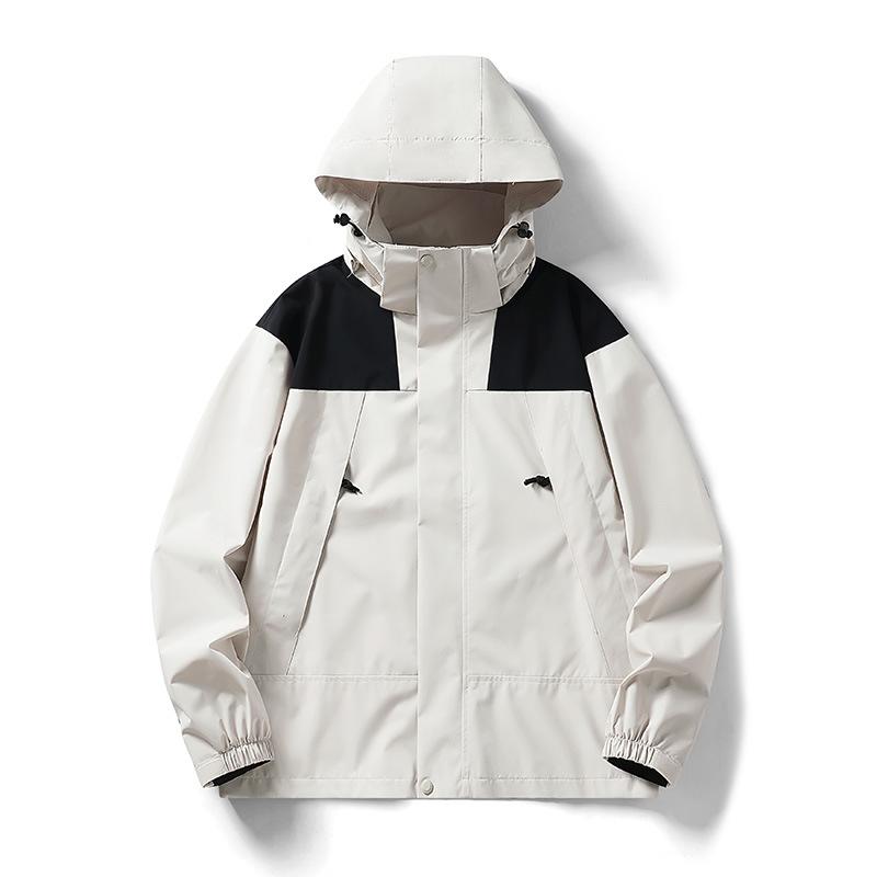 Outdoor Men's Hooded Sports Jacket with Color Blocking Waterproof and Windproof Jacket Mountaineering Jackets for Unisex
