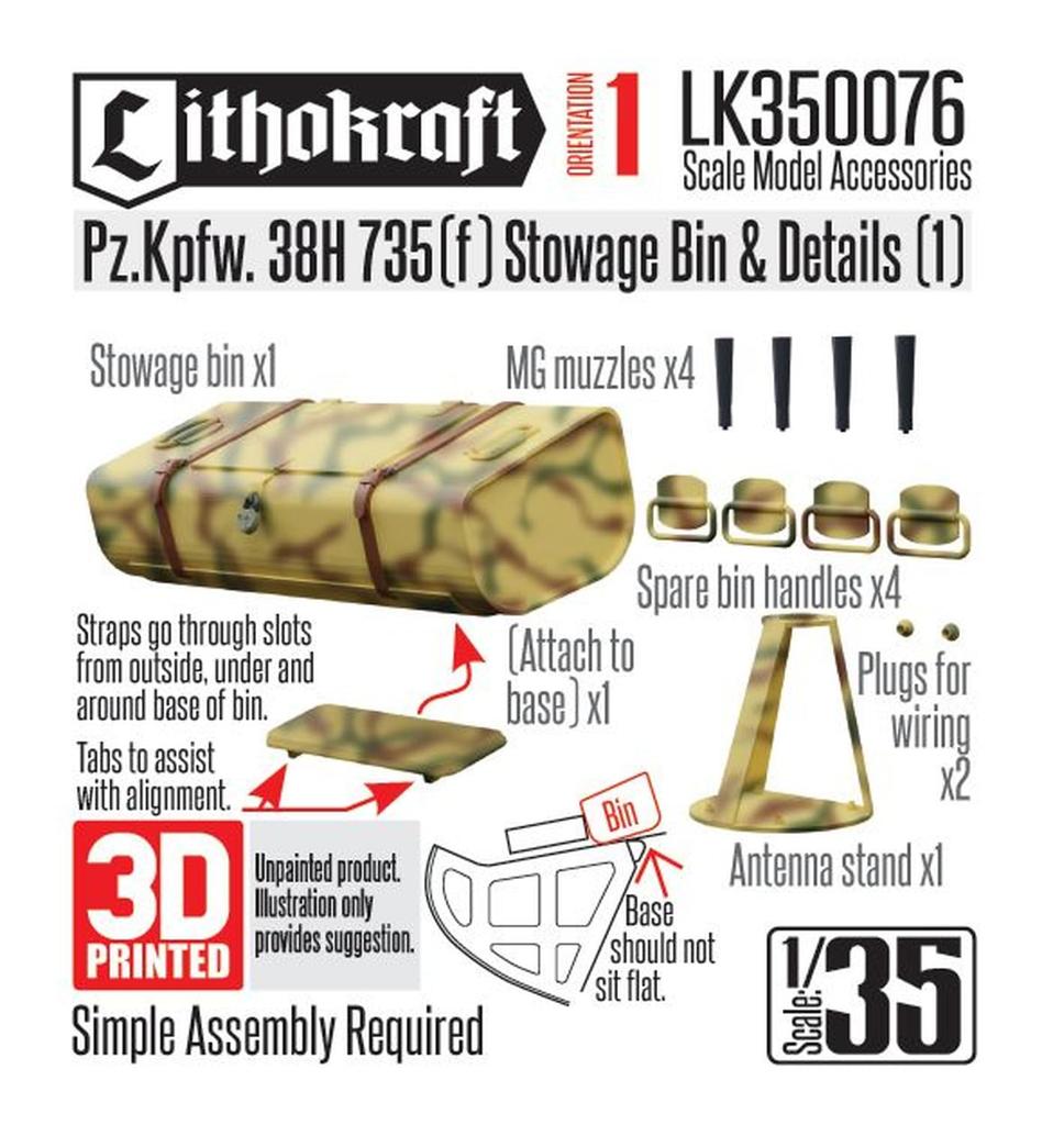 Lithocraft WWII German Tool Box Detail Set 1 Plastic Model Parts LK350076 1/35 Pz.Kpfw.38H 735(f) (Hochkiss H35) & (Tank)