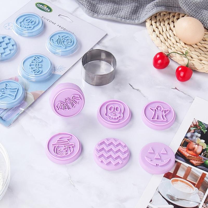 6Pcs Halloween Christmas Stamp Mold Chocolate Candy Mold for Diy Dessert Cookie