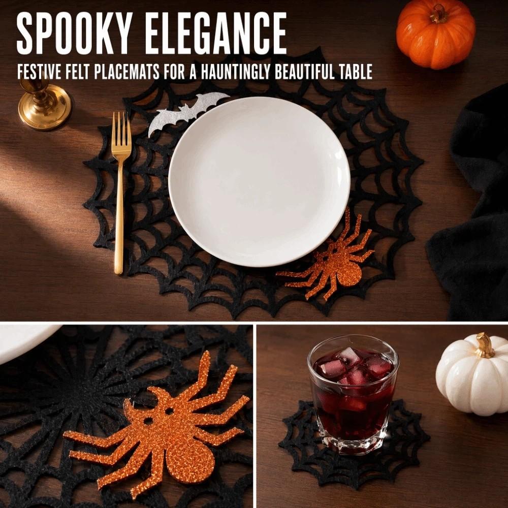 Non-slip Spider Web Coaster Hollow Out Felt Cup Mat Bat Halloween Spider Web Placemat  Party