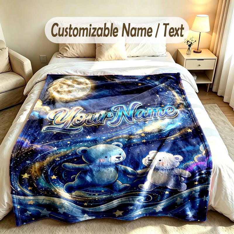 Teddy Bear Theme Custom Blanket Personalized Name & Text Customized Soft Warm Throw Blanket Home Decor