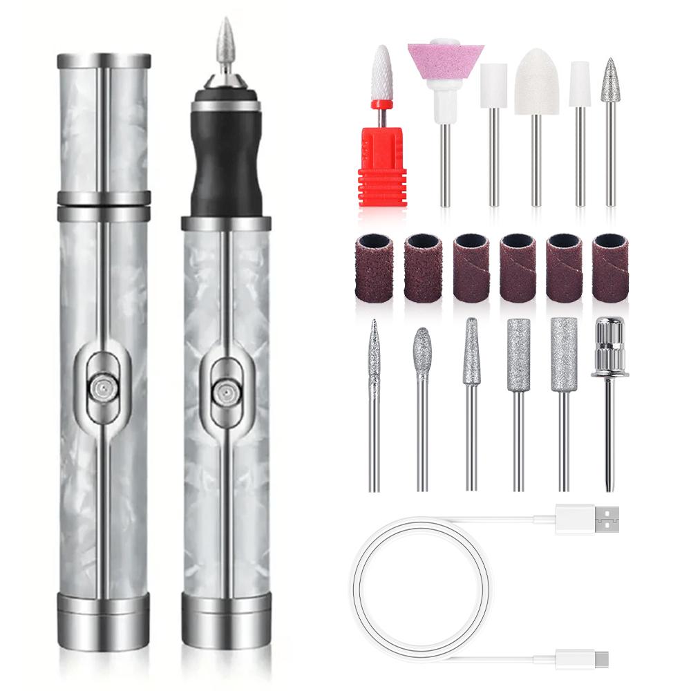 YIKOOLIN Nail Grinders Rechargeable Polishing Machine Set Trimming Nail File Portable USB Mini Electric Manicure Drill Machine
