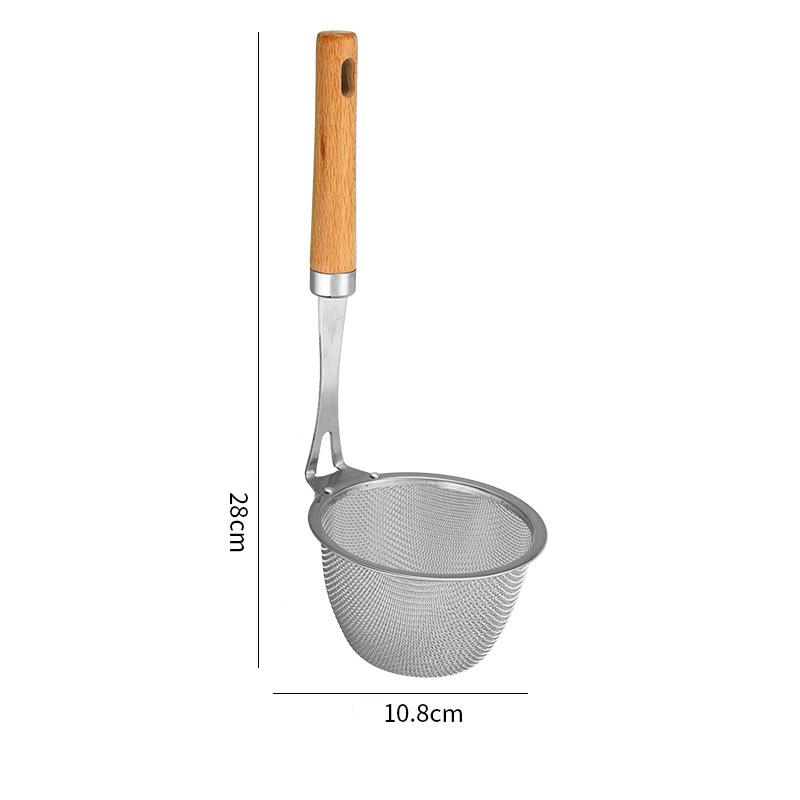 Hangable Wooden Handle Hot Pot Colander Stainless Steel Fine Mesh Food Skimmer Noodle Filter Spoon Kitchen Cooking Frying Basket