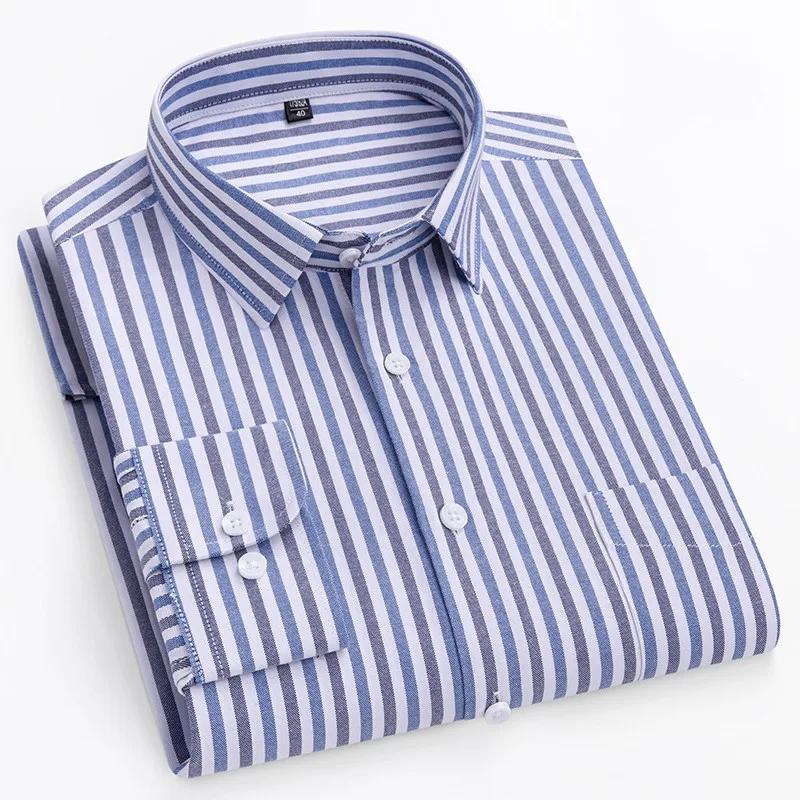 8XL 100% Cotton Oxford Striped Plaid Longsleeve Shirt for Men Dress Shirts High Quality Pure Color Business Button Up Shirt