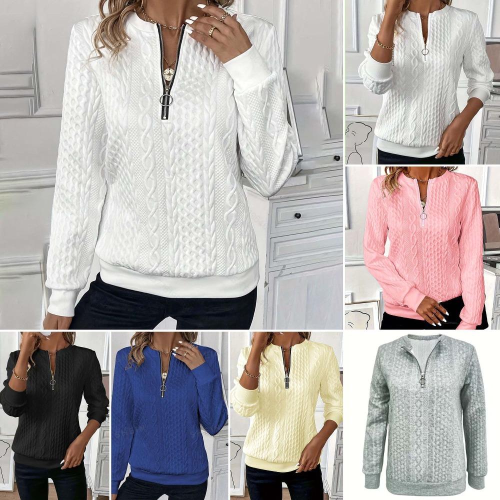 Women's Half Zip Long Sleeve Sweatshirt Loose Fit Casual Knit Pullover Top