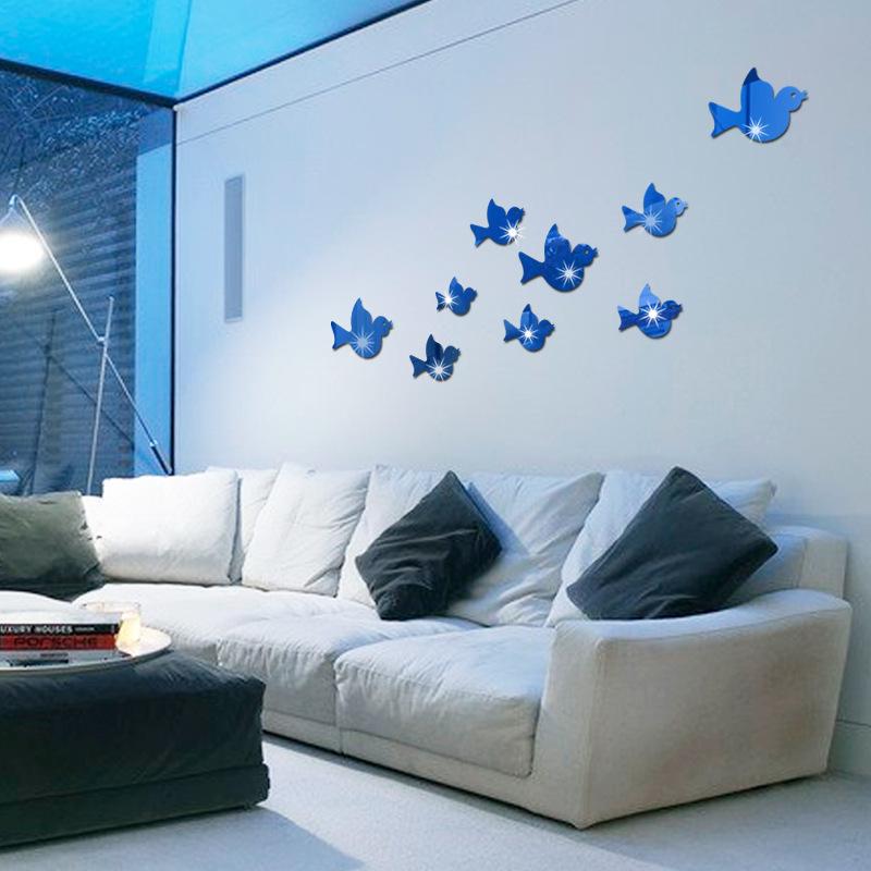 Acryl 3D Spiegel Vogel Wandaufkleber für Schlafzimmer- & Wohnzimmerdekoration