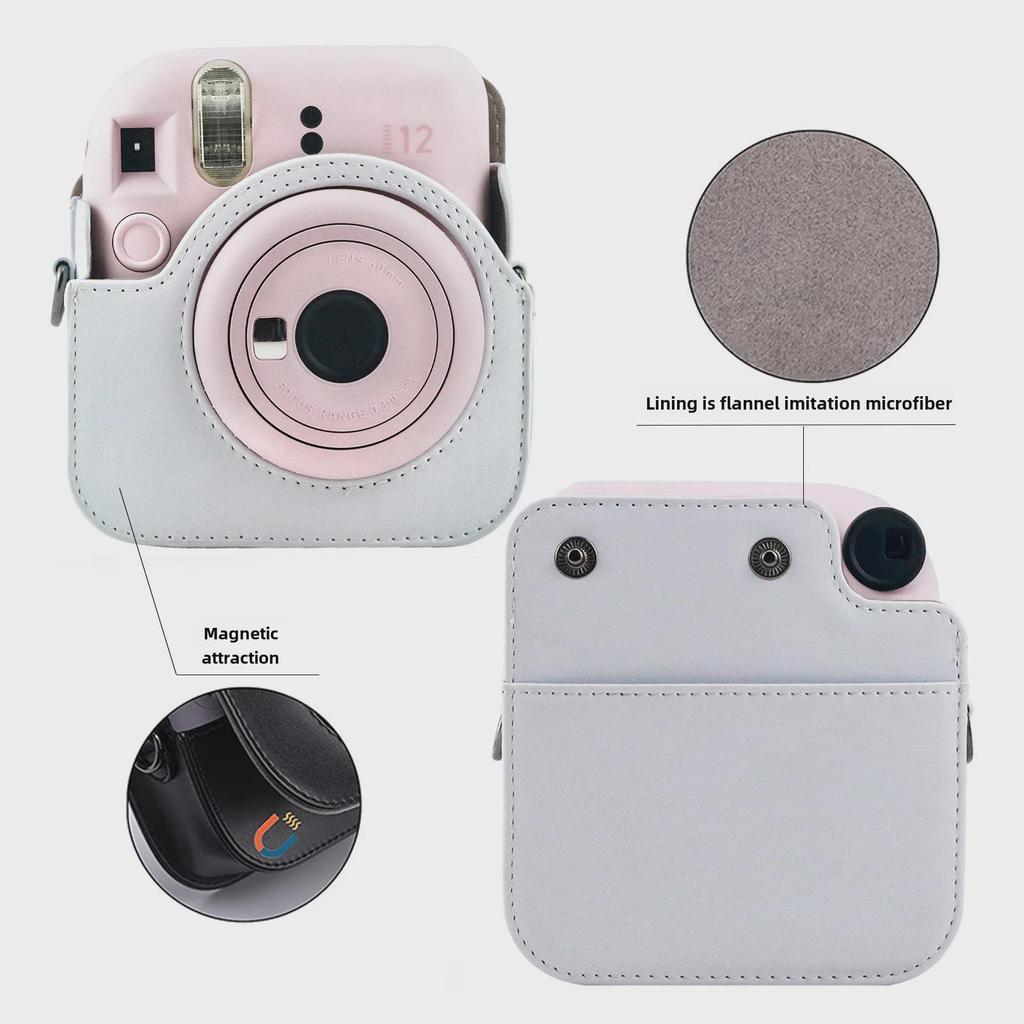 Geantă pentru cameră Fuji Polaroid Mini 12, culoare solidă, cu buzunar din spate și închidere magnetică