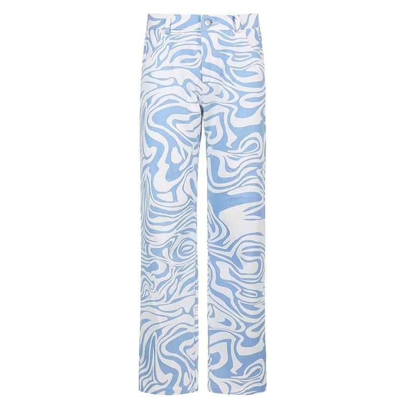 Zebra Pattern High Waist Women'S Jeans 90s Streetwear Trousers Baggy Leg Pants Denim Capris