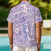 Women Short Sleeve Shirt Purple With Multicolor Paisley Ethnic Pattern Lapel Button Up Top