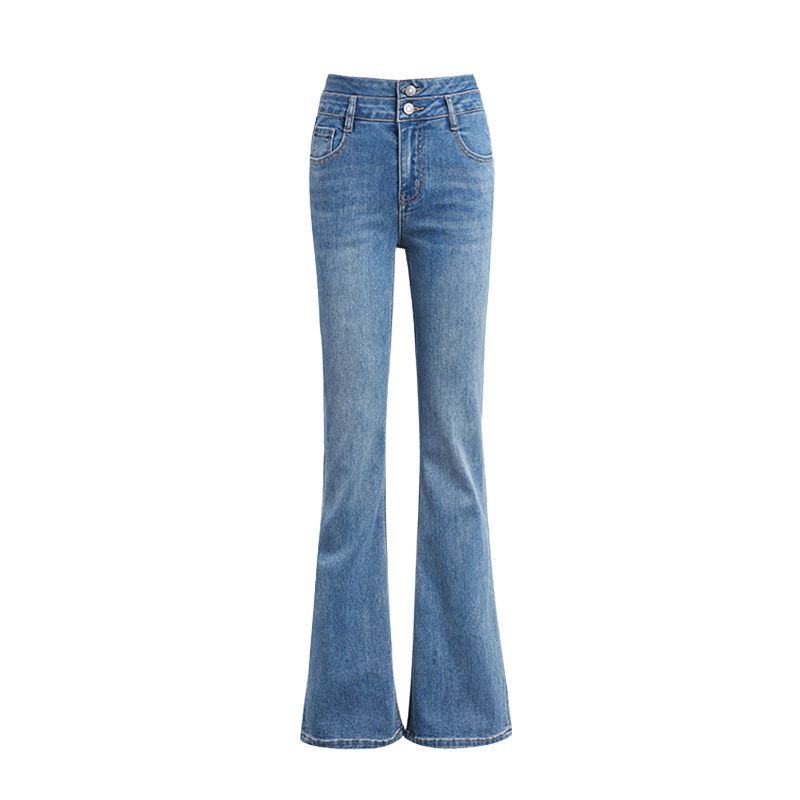 Spring Summer Double Button Waistband Micro Flare Elegant Stretch Casual Denim Pants For Women Casual Pants Oversize Denim Trousers