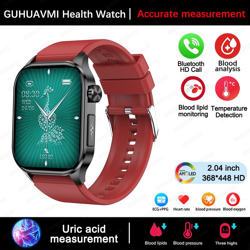 

2025 Новые Смарт-часы для Управления Здоровьем Мужские ЭКГ+ФПГ Липиды Крови Мочевая Кислота Фитнес-Трекер Bluetooth Звонок Смарт-часы Black Silicone