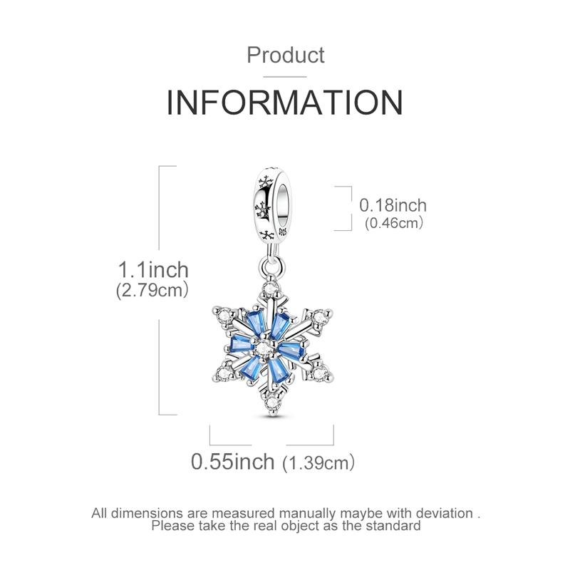 Original Copper Charms Bead Winter Blue Zircon Sparking Rotatable Snowflake Pendant Fit Original Bracelet Necklace